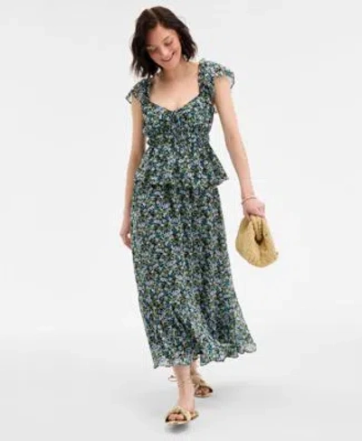On 34th Womens Floral Flutter Sleeve Tie Tank Floral Tiered Midi Skirt Exclusively At Macys