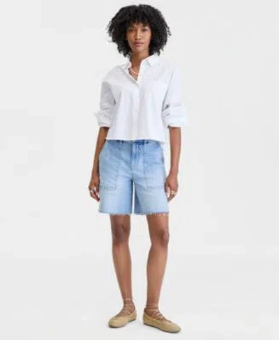 On 34th Womens High Rise A Line Denim Utility Bermuda Shorts Macys Exclusive In White
