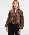 On 34th Womens Leopard Print Bubble Hem Bomber Jacket Xxs 3x Macys Exclusive In Brown