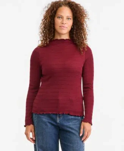 On 34th Womens Long Sleeve Funnel Neck Puckered Rib Top Macys Exclusive In Burgundy