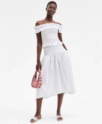On 34th Womens Off The Shoulder Smocked Top Drop Waist Midi Skirt Exclusively At Macys In White