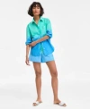On 34th Womens Ombre Rhinestone Shirt Drawstring Shorts Exclusively At Macys In Purple