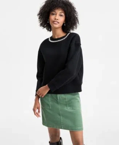On 34th Womens Pearl Embellished Crewneck Sweatshirt Macys Exclusive In Black