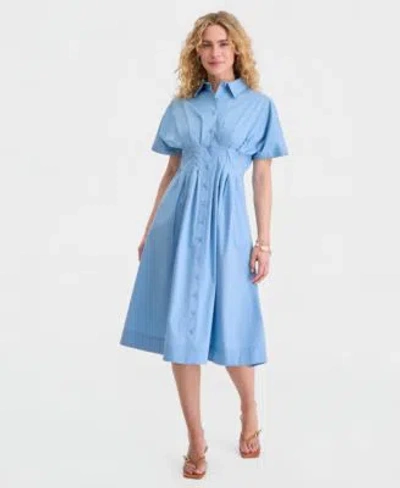 On 34th Womens Pleated Waist Midi Shirtdress Macys Exclusive In Blue