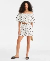 On 34th Womens Polka Dot Bubble Top Pull On Shorts Macys Exclusive In Neutral