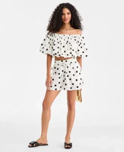 On 34th Womens Polka Dot Bubble Top Pull On Shorts Macys Exclusive In Neutral