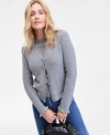 On 34th Women's Puff-shoulder Pointelle-knit Cardigan, Macy's Exclusive In Gray