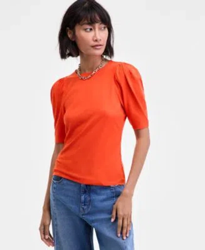On 34th Womens Puff Shoulder T Shirt Xxs 4x Macys Exclusive In Orange