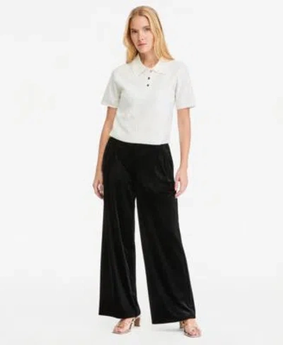On 34th Womens Pull On Wide Leg Velvet Pants Macys Exclusive In Black
