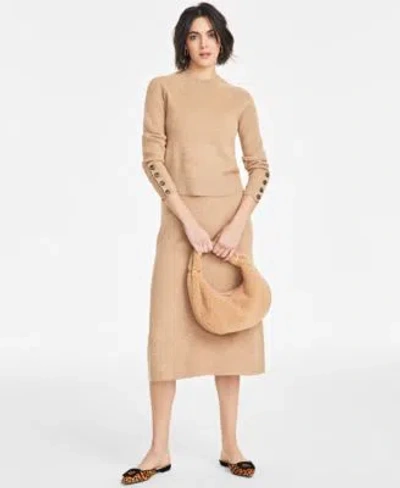On 34th Womens Raglan Sleeve Crewneck Sweater Sweater Knit Trumpet Midi Skirt Exclusively At Macys In Deep Black