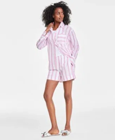 On 34th Womens Relaxed Long Sleeve Shirt Strappy Scoop Neck Tank Pull On Shorts Created For Macys In Regatta Pink Combo
