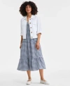 On 34th Womens Relaxed Utility Jacket Printed Tiered Scoop Neck Tank Dress Gold Tone 2 Pc. Set Imitation Pea In Gold