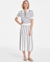 On 34th Womens Rib Stripe Polo Sweater Knit Midi Skirt Exclusively At Macys In Intrepid Blue