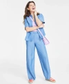On 34th Womens Ribbed Scoop Neck Tank Top Short Sleeve Button Front Pocket Shirt High Rise Chambray Wide Leg In Spring Was