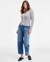 On 34th Womens Ribbed Striped Cardigan V Neck Tank Cropped Barrel Jeans Macys Exclusive In Blue