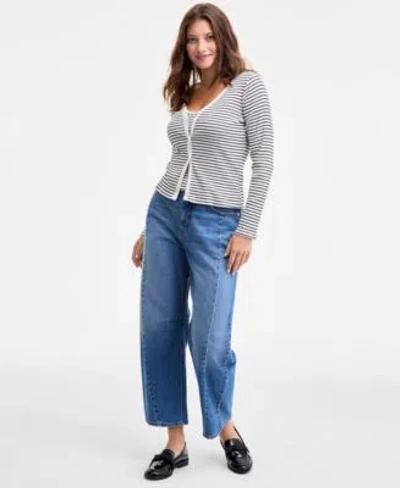 On 34th Womens Ribbed Striped Cardigan V Neck Tank Cropped Barrel Jeans Macys Exclusive In Black