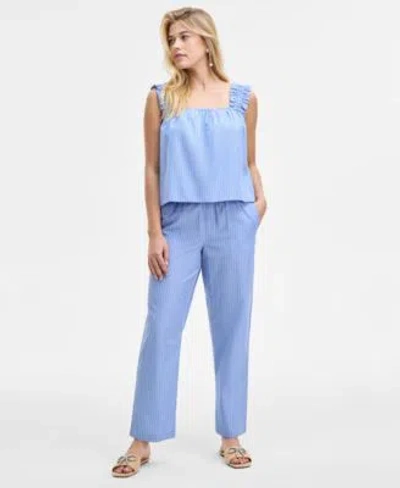 On 34th Womens Ruched Strap Striped Shirting Tank Easy Striped Pull On Pants Exclusively At Macys In Blue Combo