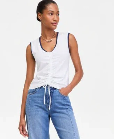 On 34th Womens Ruched V Neck Tie Hem Tank Macys Exclusive In White