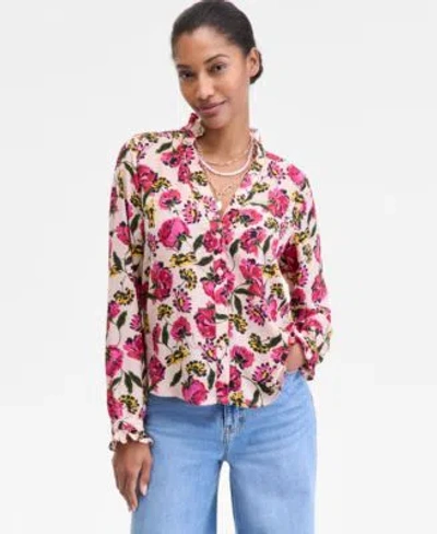 On 34th Womens Ruffle Trim Split Neck Blouse Xxs 3x Macys Exclusive In Sunset Nude Combo