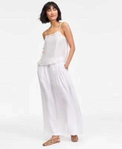 On 34th Womens Shell Embellished Gauze Tank Pleated Gauze Wide Leg Pants Macys Exclusive In Warm Sesame