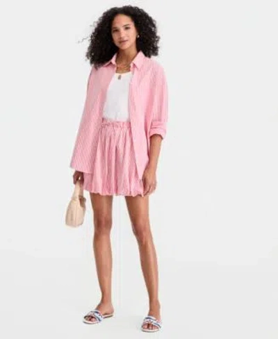 On 34th Womens Stripe Button Front Top Double Scoop Neck Layering Tank Top Stripe Bubble Hem Mini Skirt Macy In Pink