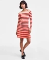 On 34th Womens Striped Knit Boat Neck Top Pull On Skirt Macys Exclusive In Orange