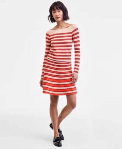 On 34th Womens Striped Knit Boat Neck Top Pull On Skirt Macys Exclusive In Orange