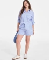 On 34th Womens Striped Shirt Striped Shorts Exclusively At Macys In Lemon Drizzle