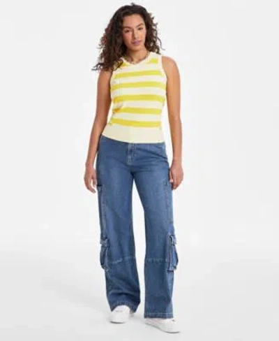 On 34th Womens Striped Sleeveless Sweater Cargo Ankle Length Jeans Exclusively At Macys In Grey