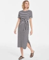 On 34th Womens Striped Tie Waist Midi Dress Exclusively At Macys Xxs 3x In Black