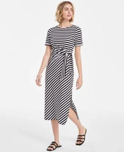 On 34th Womens Striped Tie Waist Midi Dress Exclusively At Macys Xxs 3x In Black