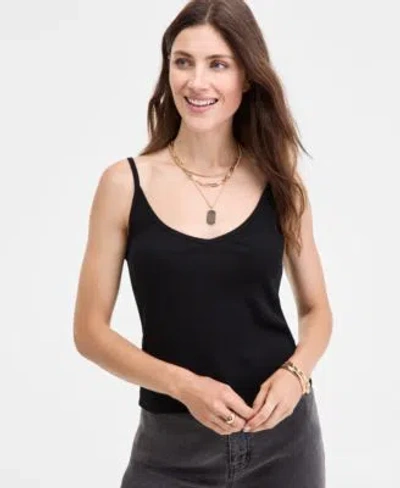 On 34th Womens Striped V Neck Tank Xxs 4x Macys Exclusive In Black