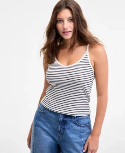 On 34th Womens Striped V Neck Tank Xxs 4x Macys Exclusive In Blue