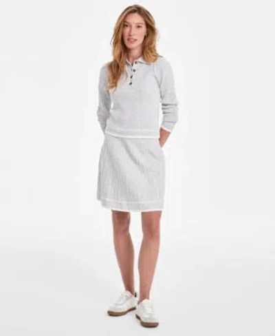 On 34th Womens Tipped Long Sleeve Polo Sweater Tipped Knit Skirt Exclusively At Macys In Silver Heather