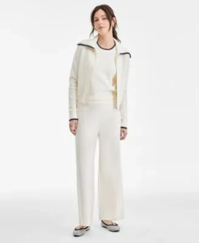On 34th Womens Tipped Zip Up Cardigan Sleeveless Sweater Pull On Pants Macys Exclusive In White