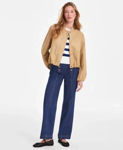 On 34th Womens Twill Bubble Hem Bomber Jacket Striped Sleeveless Sweater Sailor Button Jeans Exclusively At  In Midnight