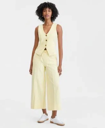 On 34th Womens V Neck Button Front Vest High Rise Cropped Wide Leg Pants Macys Exclusive In Bright White