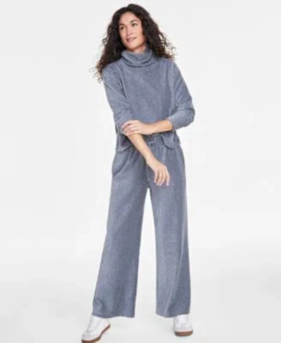 On 34th Womens Velour Turtleneck Wide Leg Pants Created For Macys In Blue