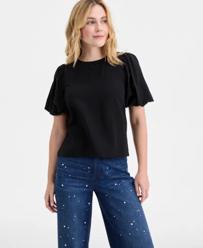 On 34th Woven Puff-sleeve Top, Macy's Exclusive In Black