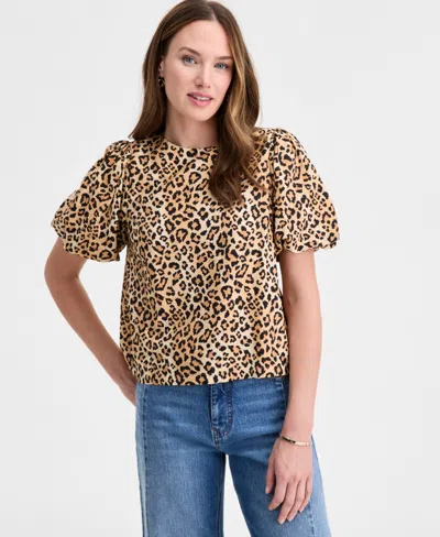 On 34th Woven Puff-sleeve Top, Macy's Exclusive In Brown