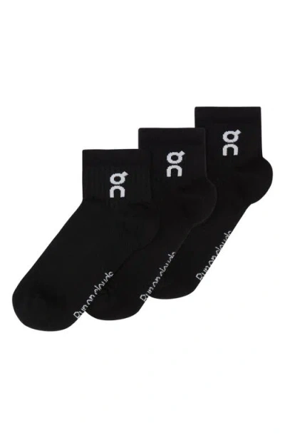 On Assorted 3-pack Logo Cott Blend Quarter Socks In Black