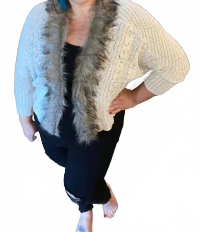 On Blue Faux Fur Trim Sweater Cardigan In Grey In Gray
