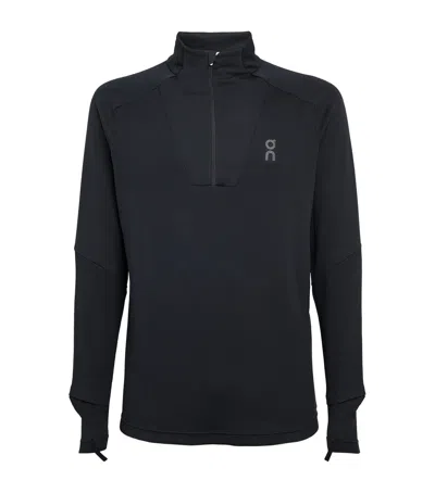 On Climate Zip-up Lg-sleeve T-shirt In Black