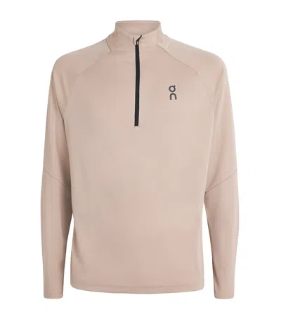 On Climate Zip-up Lg-sleeve T-shirt In Beige