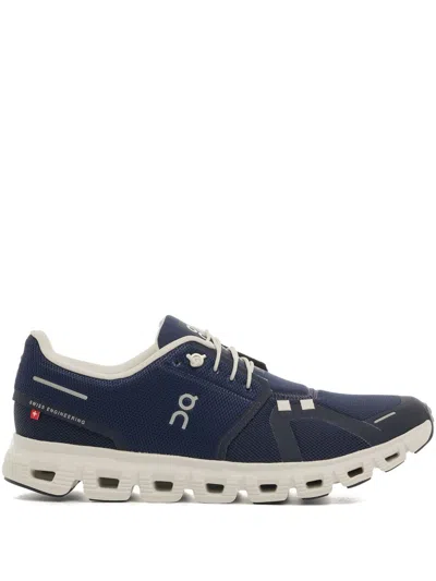 On Breathable Technical Fabric Sneakers With Cushied Sole In Blue