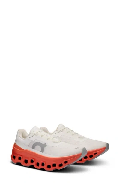 On Cloudmster Running Shoe In White/flame