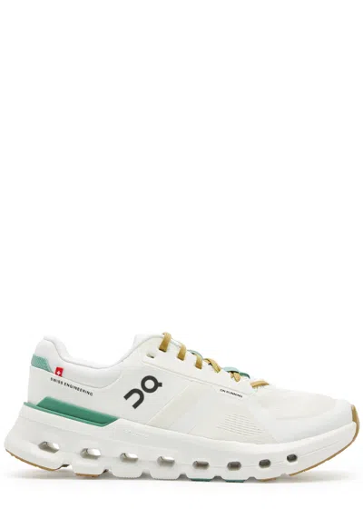 On Cloudrunner 2 Panelled Knitted Sneakers In White And Green