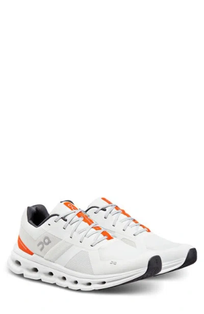 On Cloudrunner Running Shoe In Undyed White/flame