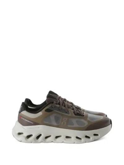 On Running Grey Brown Polyester Rubber Sneakers