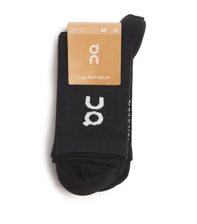 On Cott-blend Logo High Socks In Black
